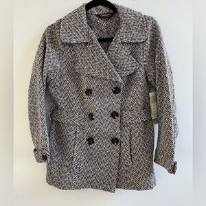 Cavalini Brown and White Herringbone Pea Coat women’s 
Size: M petite